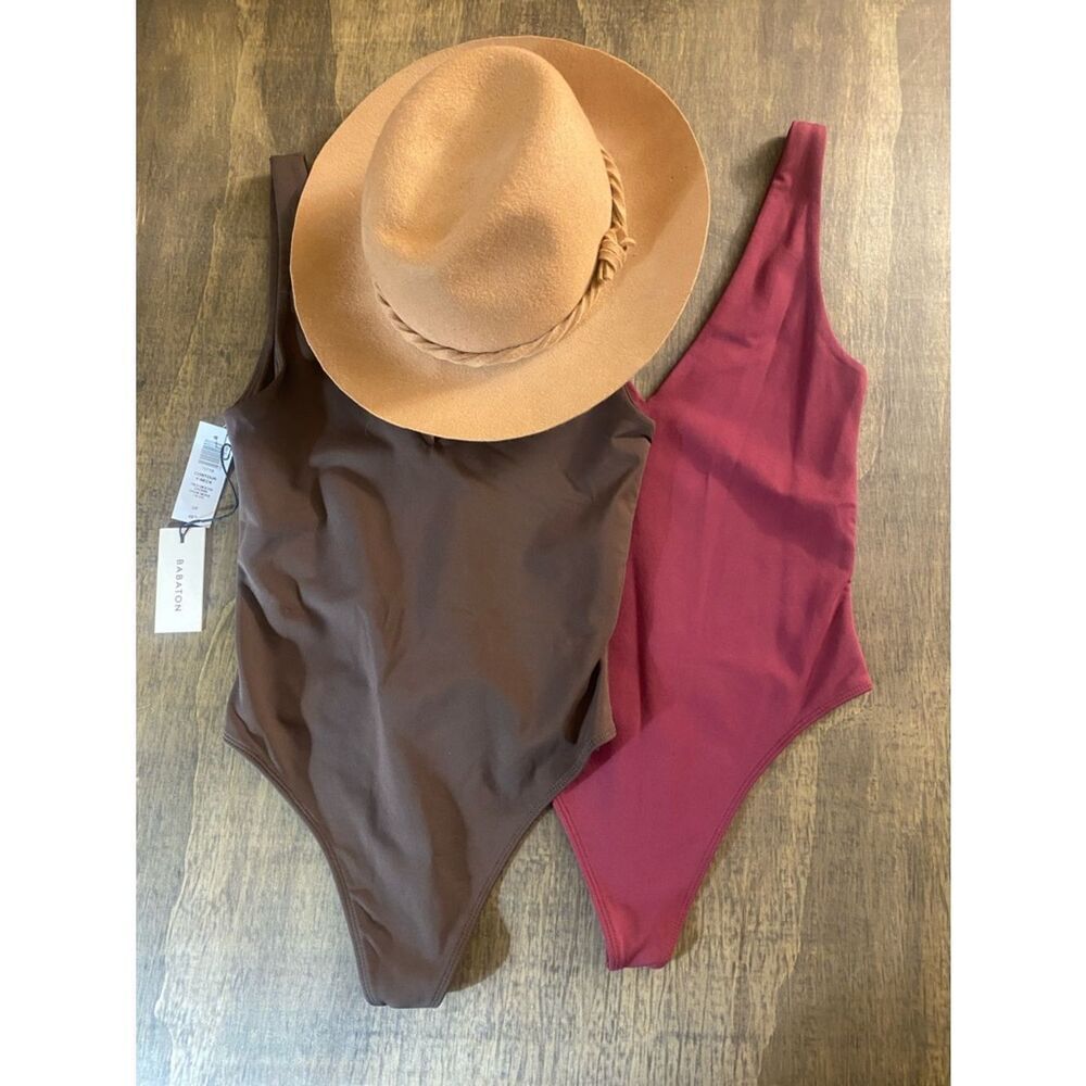 Babaton Sculpting V-Neck Body Suit Duo in Brown and Burgundy